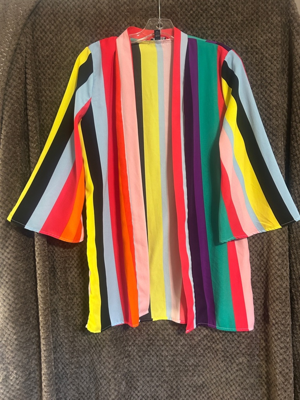 Multicolor Striped Open Front Kimono Jacket - Women Tops